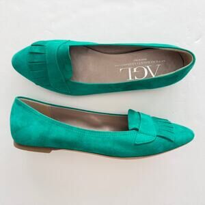 AGL Spring Green Suede Point Toe Loafer NEW Size 39.5 Flat Work Summer Comfort